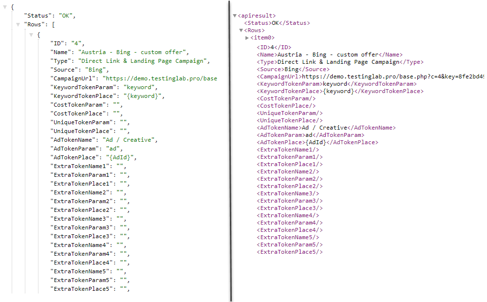 API Campaign List Response