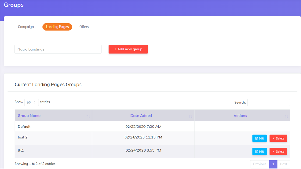 Groups page