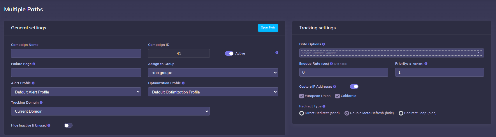 Multiple Path General Settings