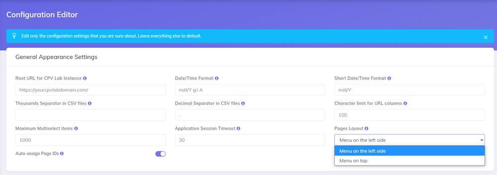 Menu change configuration file