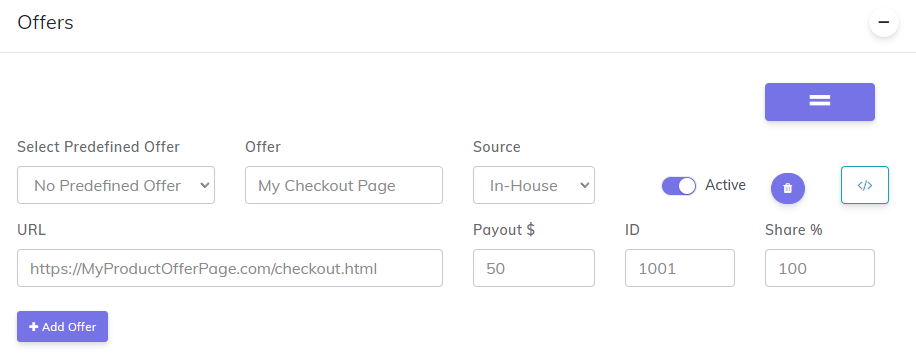 Merchant Offer setup