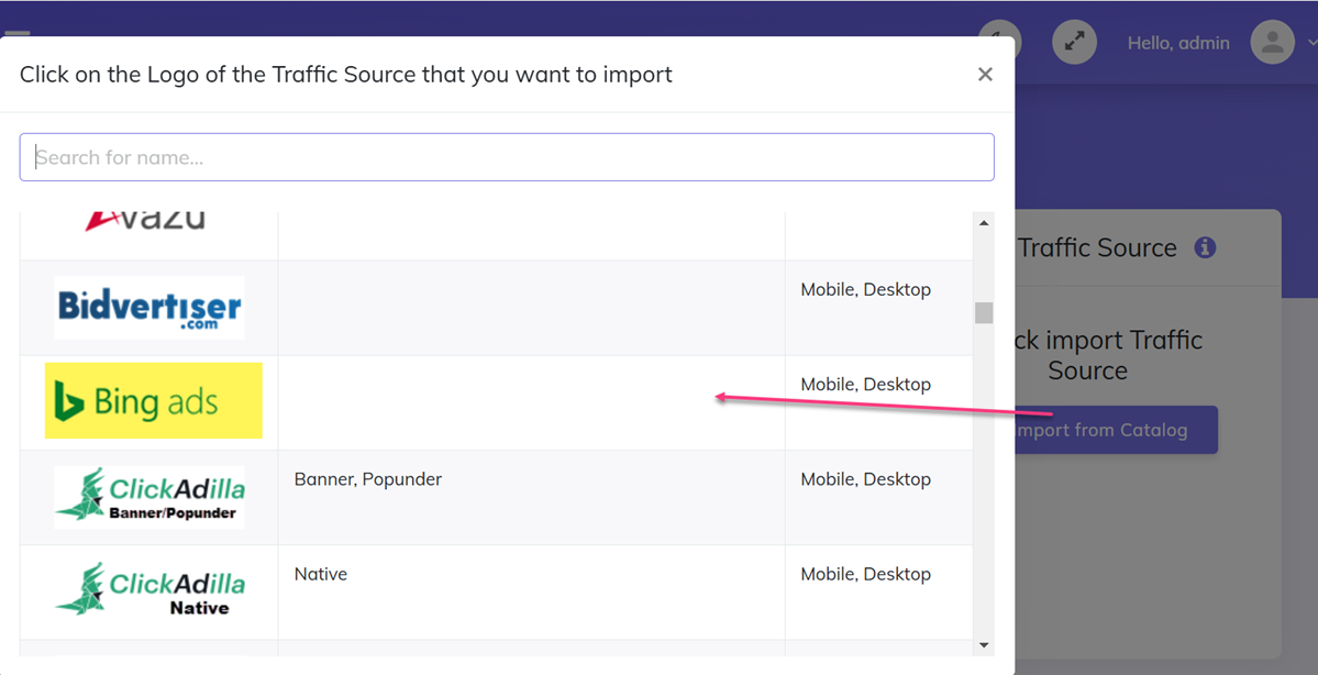 Add Micrososft Ads traffic source