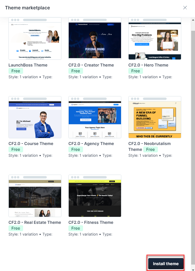 ClickFunnels Theme Marketplace