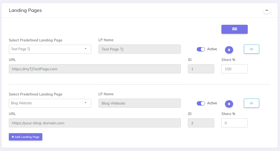 TrafficJunky campaign add oose landing pages URL