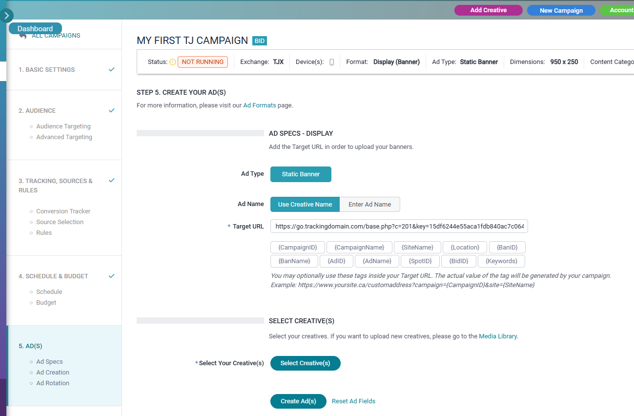TrafficJunky campaign add tracking url