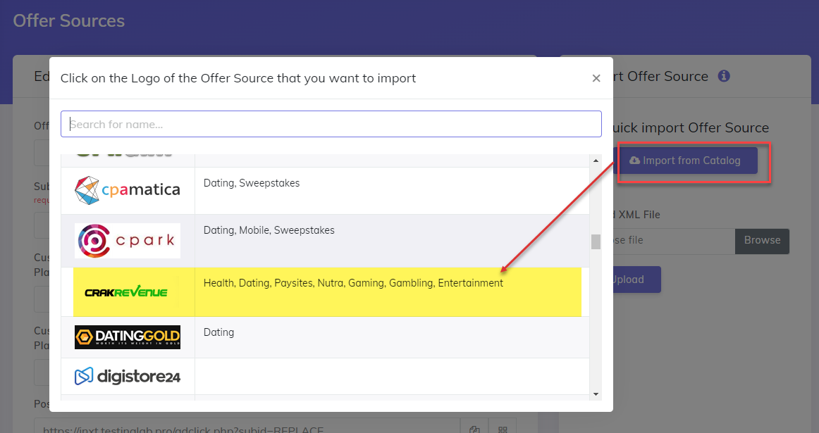 Add CrakRevenue Offer Source