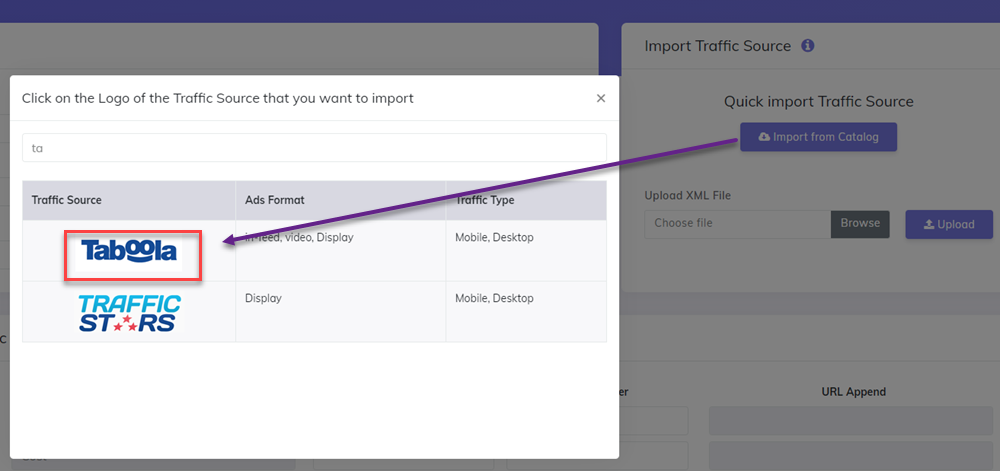 Taboola import catalog
