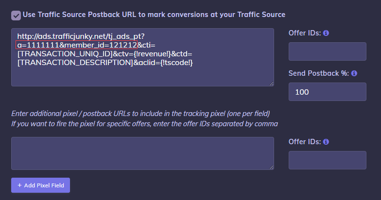 TrafficJunky Postback URL