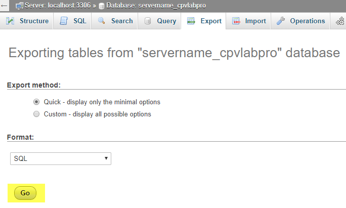 Backup DB phpMyAdmin