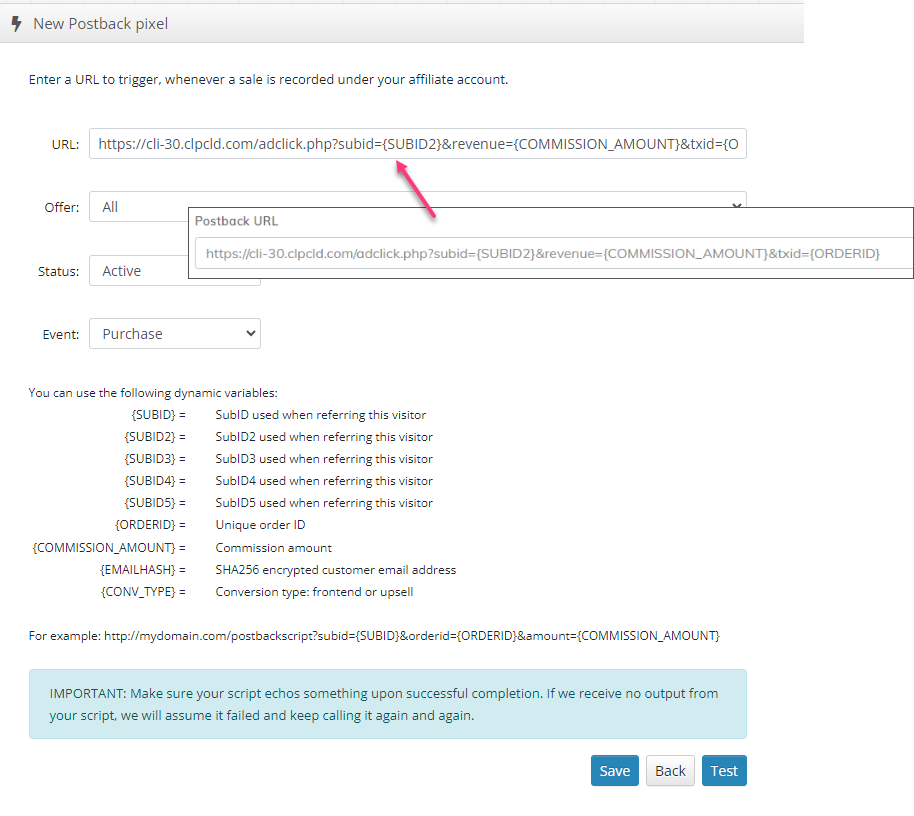 BuyGoods new postback URL