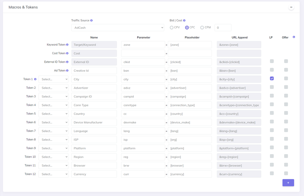 Tokens on Campaign Setup page