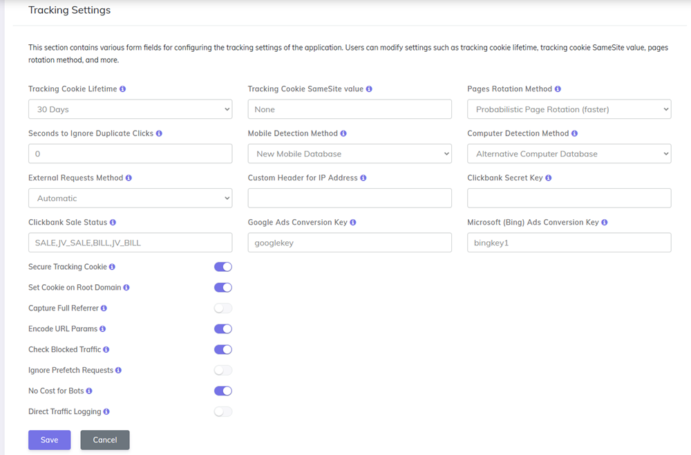 Configuration editor tracking settings in CPV Lab