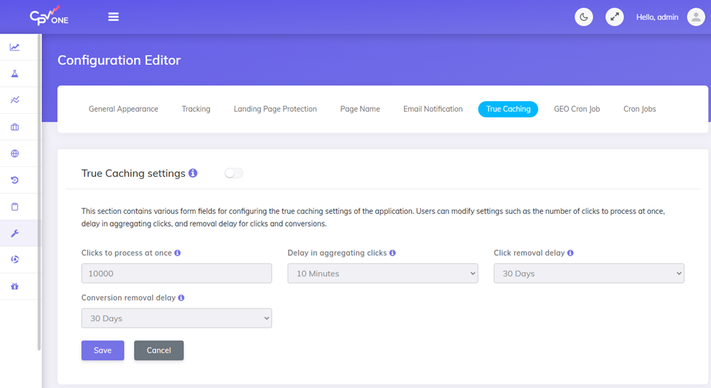 Configuration editor true caching in CPV Lab and CPV One