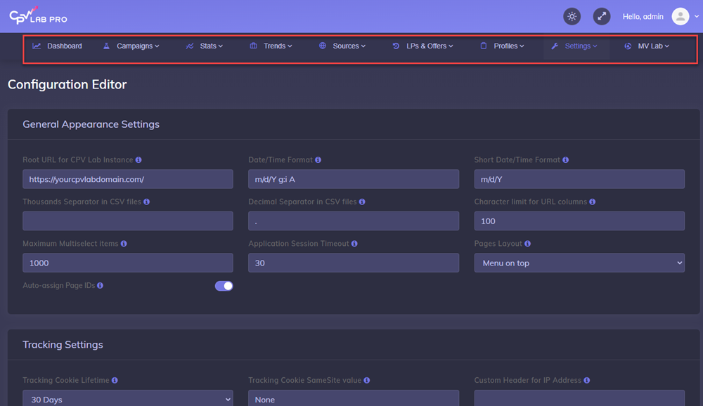 Dark Mode menu top