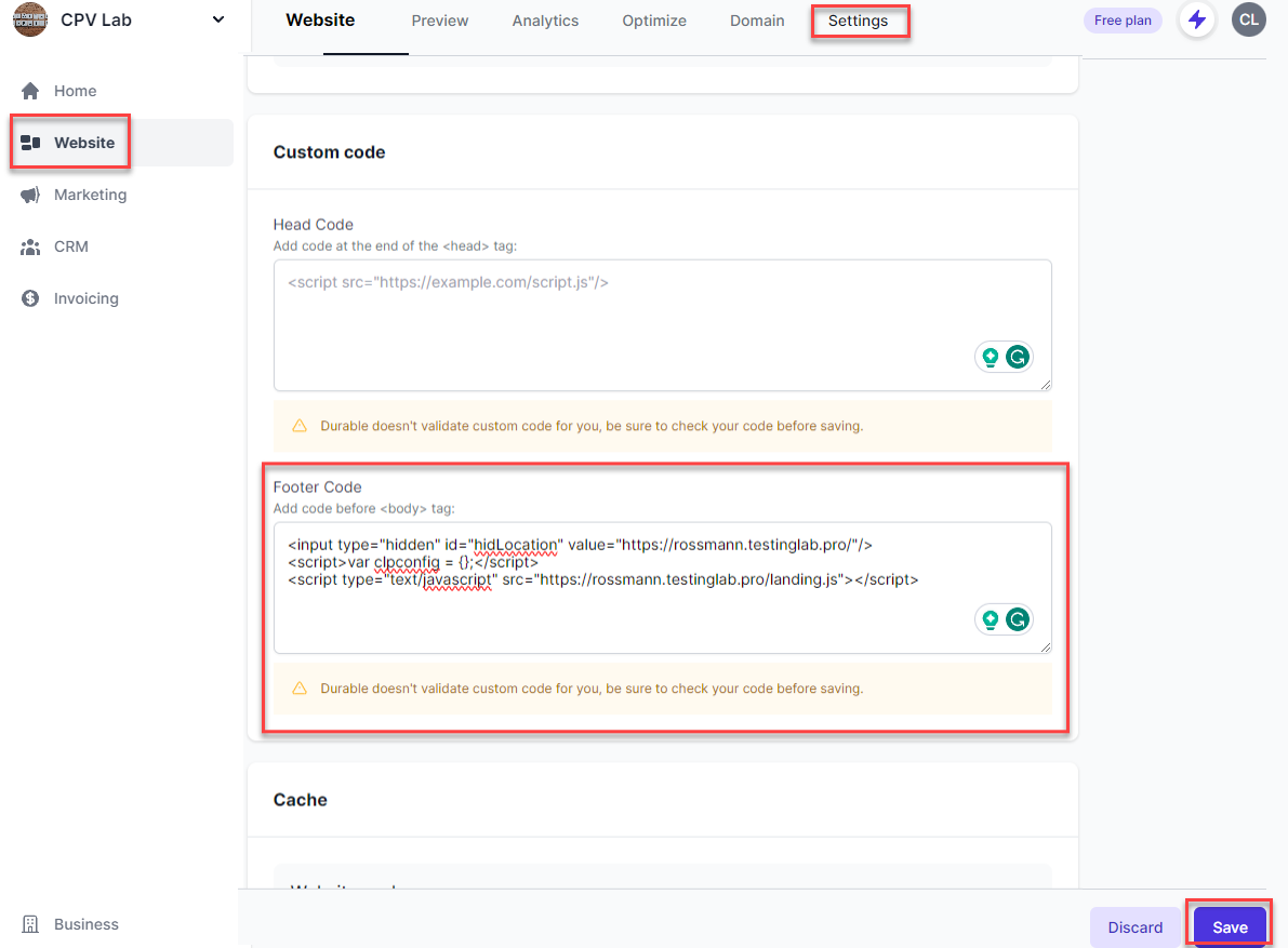 Durable Footer Code