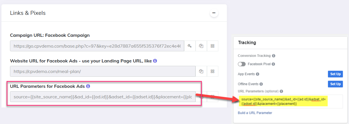 Facebook create ad parameters