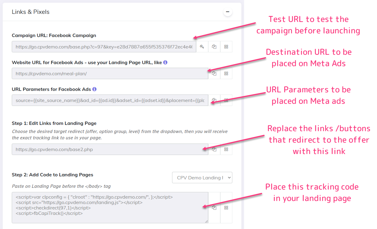 Facebook campaign code