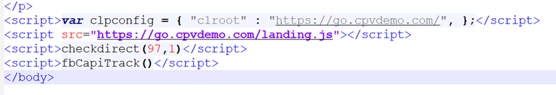 Facebook campaign landing page code