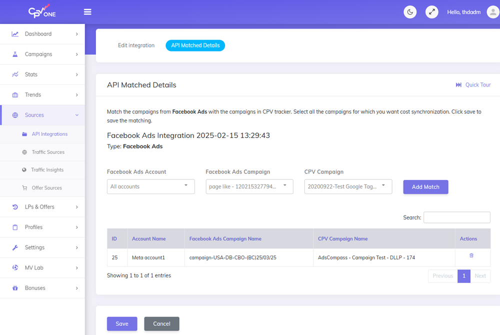  Meta (Facebook) Ads API Match campaigns in CPV Lab