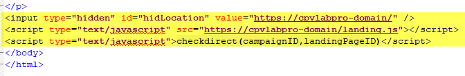 Facebook campaign landing page code