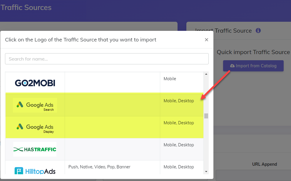 Add Google Ads traffic source