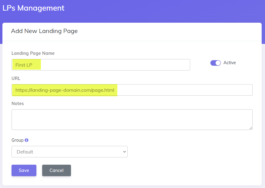 Add Google Ads landing page
