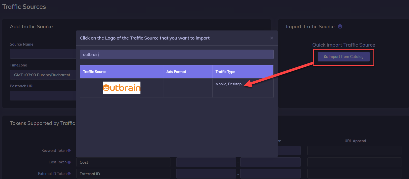 Outbrain import catalog