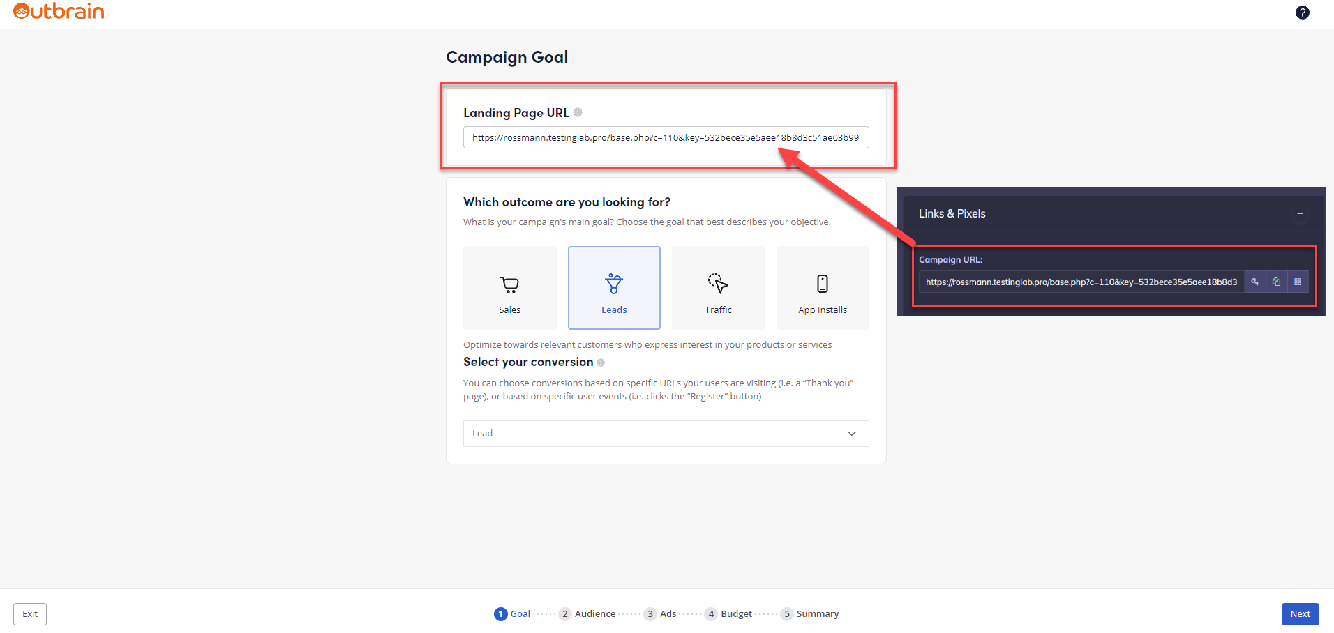 Outbrain campaign URL