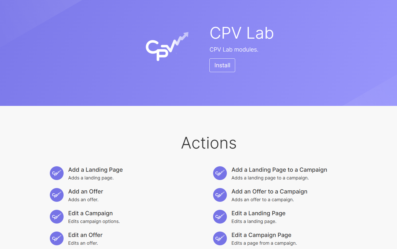 Make.com app invitation page showing CPV Lab app with Install button