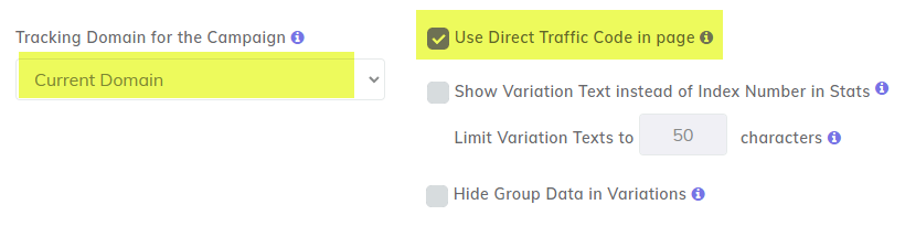 MV Lab Direct traffic Code checkbox