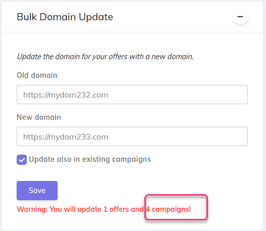 CPV Lab Offer management bulk domain update