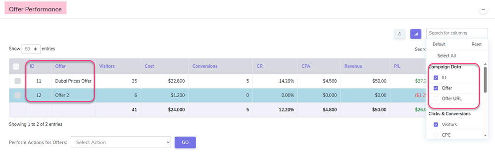 Campaign Offer Performance report