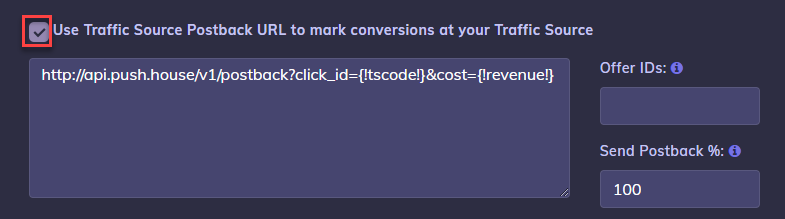 Push house Postback URL