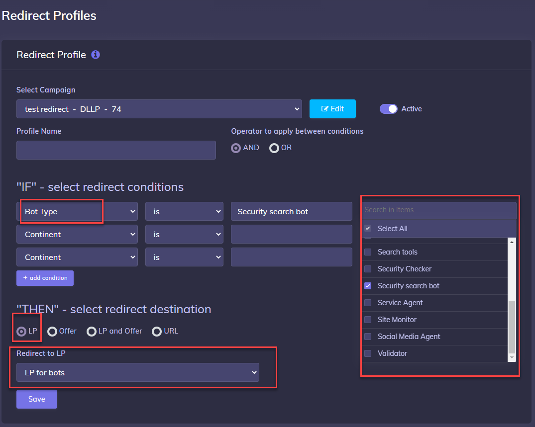 Redirect outside campaign