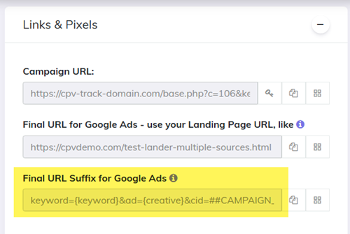 Get Final URL suffix for Google Ads
