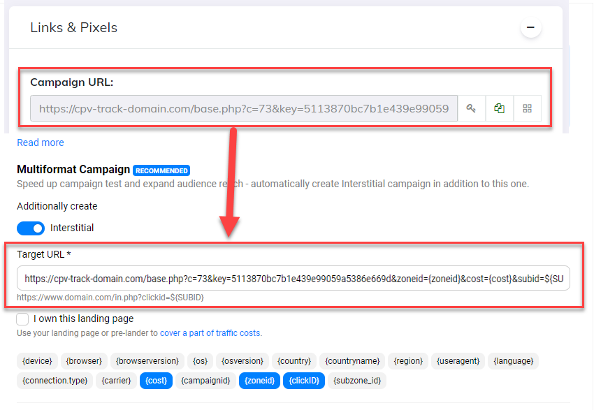 Campaign URL PropellerAds