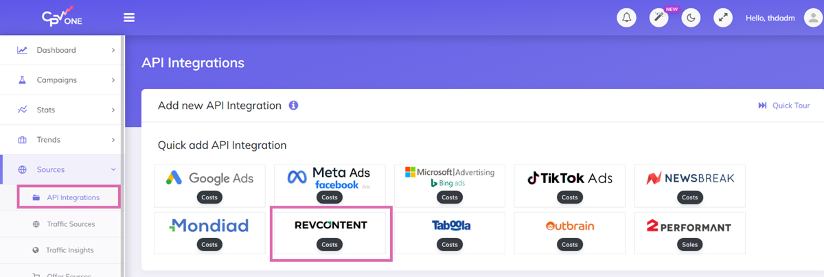 API integrations RevContent, Outbrain, Taboola in CPV Lab | CPV One