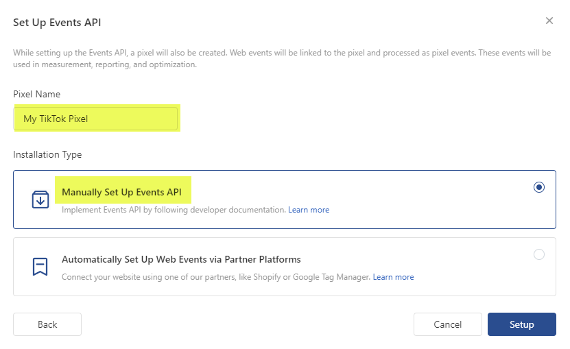  TikTok API pixel name