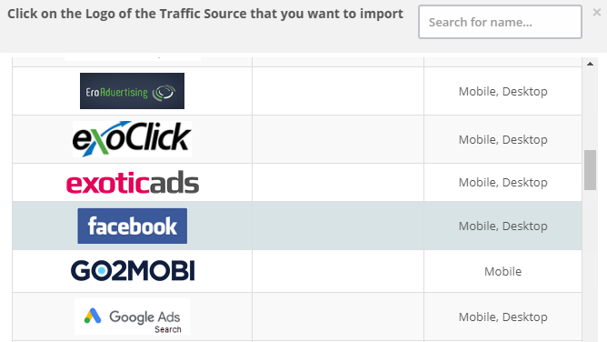 facebook traffic source catalog