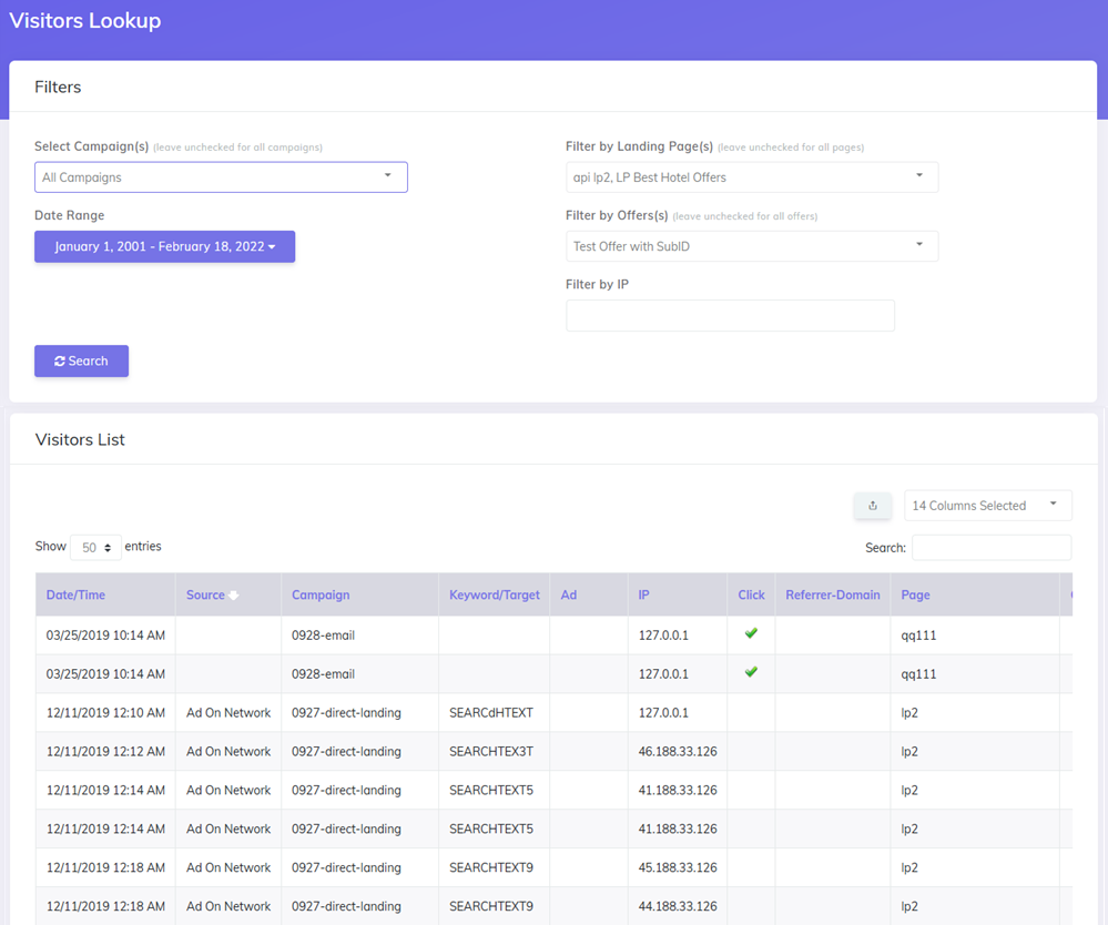 New Visitor Lookup report