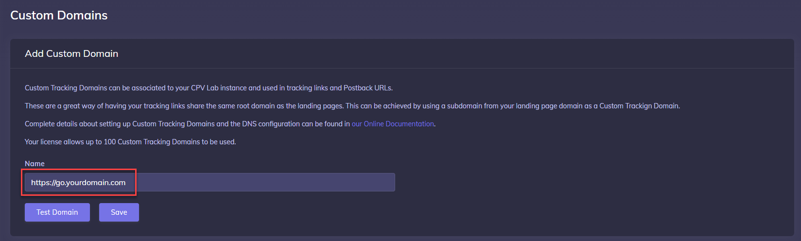 Custom tracking domain setup in CPVLab